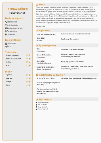 Fizyoterapist Cv Örnekleri cv indir